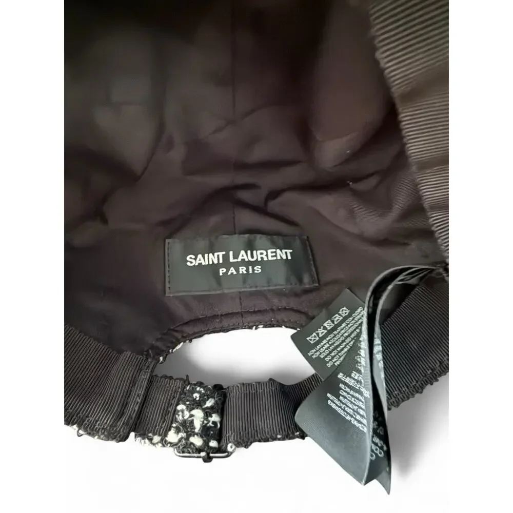 Saint Laurent YSL Tweed Wool Blend Logo Baseball Cap 56 Small